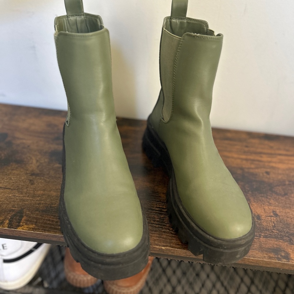 Olive Green Platform Lug Sole Boots